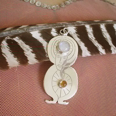 Life cycle dude silver pendant, citrine and moonstone, matches the abundance necklace