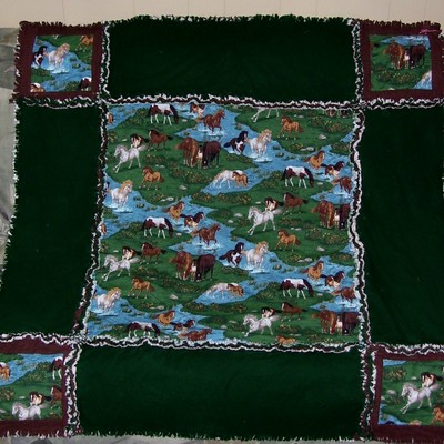 Wild horses with chocolate brown and dark green rag quilt
