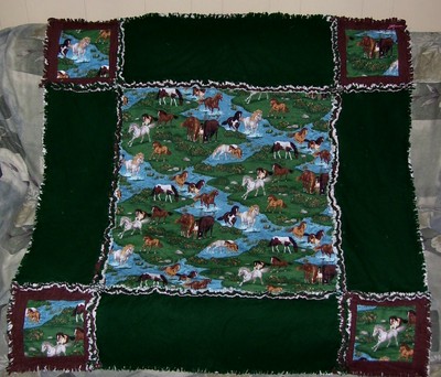 Wild horses with chocolate brown and dark green rag quilt