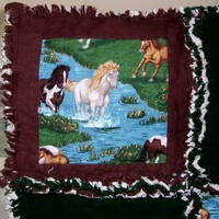 Wild Horses with Chocolate Brown and Dark Green Rag Quilt - Thumbnail 2