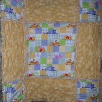 Winnie the Pooh Baby Rag Quilt and Matching Burp Cloths - Thumbnail 2