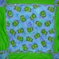Frogs on Blue with Bright Green Baby Rag Quilt - Thumbnail 1
