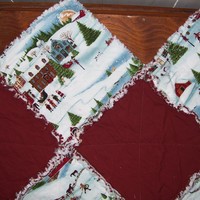 Winter Wonderland Blue and Marooon Rag Quilt Table Runner - Thumbnail 1