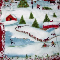 Winter Wonderland Blue and Marooon Rag Quilt Table Runner - Thumbnail 3