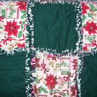 Poinsettias and Green Christmas Rag Quilt Table Runner - Thumbnail 1