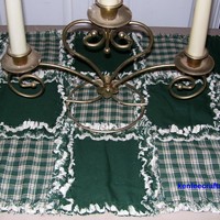 Green Homespun Rag Quilt Table Runner - Thumbnail 1