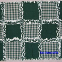 Green Homespun Rag Quilt Table Runner - Thumbnail 3