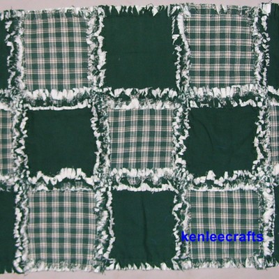 Green homespun rag quilt table runner