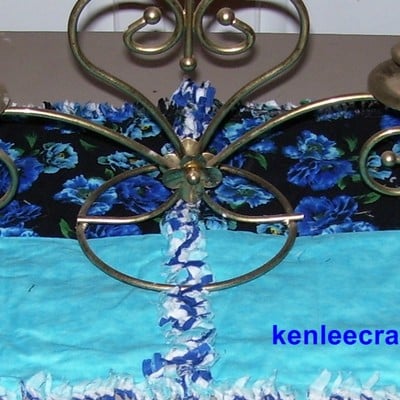 Blue floral rag quilt table runner