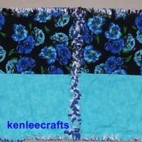 Blue Floral Rag Quilt Table Runner - Thumbnail 2