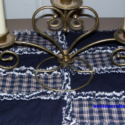 Blue homespun rag quilt table runner