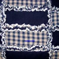 Blue Homespun Rag Quilt Table Runner - Thumbnail 1