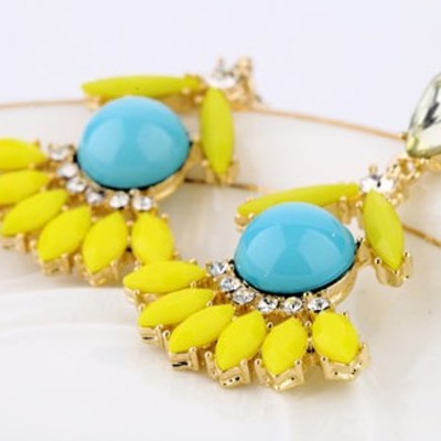 Baby blue and yellow statement earrings  - Thumbnail 2