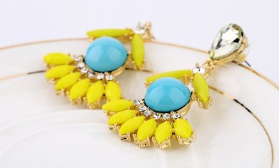Baby Blue and Yellow Statement Earrings 