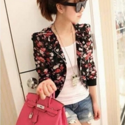 Black chiffon women fashion zipper shrug coat one size dx328a-3207#b 