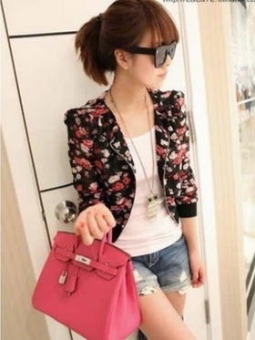 Black Chiffon Women Fashion Zipper Shrug Coat One Size DX328A-3207#b 