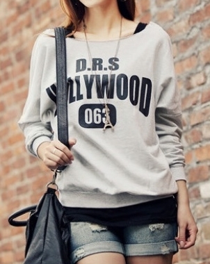 Grey Cotton Women Casual T-Shirt One Size FZ72303g 