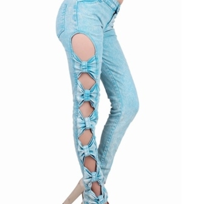 Blue cotton and jean women pants s/m/l dx333-3-8029#bl 