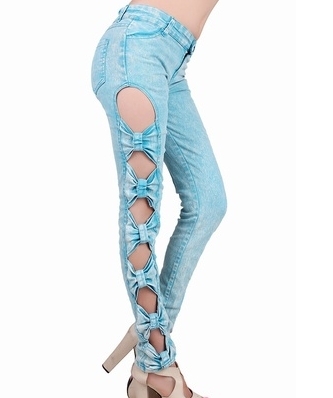 Blue Cotton and Jean Women Pants S/M/L DX333-3-8029#bl 