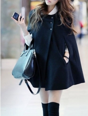 Black blends women fashion casual cloak coat one size fz72933-39b 