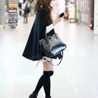 Black Blends Women Fashion Casual Cloak Coat One Size FZ72933-39b  - Thumbnail 1