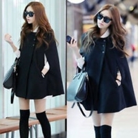 Black Blends Women Fashion Casual Cloak Coat One Size FZ72933-39b  - Thumbnail 3