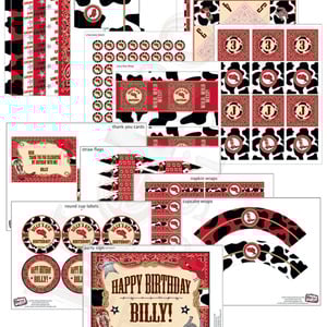 Cowboy Birthday Party Kit: Red - Thumbnail 1