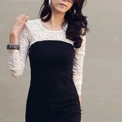 Lace stitched long sleeve dress