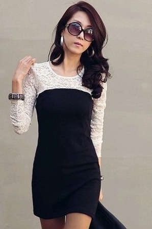 Lace stitched long sleeve dress