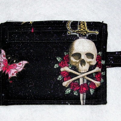 Skulls with roses wristlet coin purse