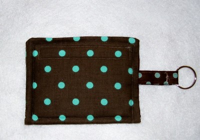 Chocolate brown and blue dots key chain coin purse