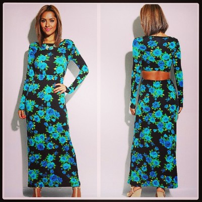 Floral maxi dress w/ back cut out