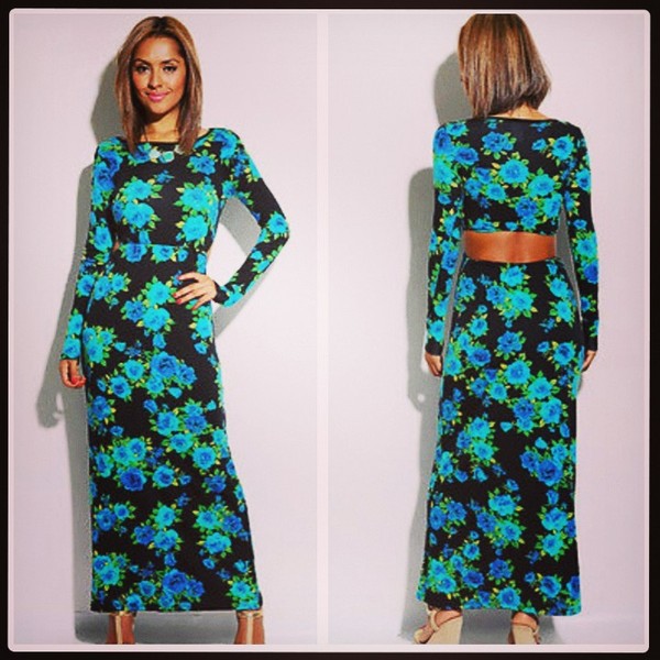 Floral Maxi Dress w/ Back Cut Out