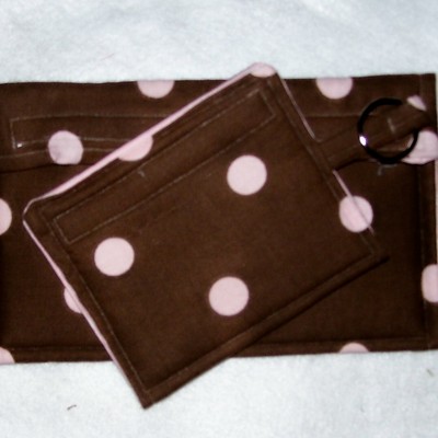 Chocolate brown and pink wallet and key chain coin purse set