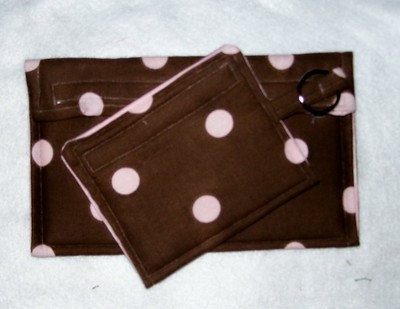Chocolate brown and pink wallet and key chain coin purse set