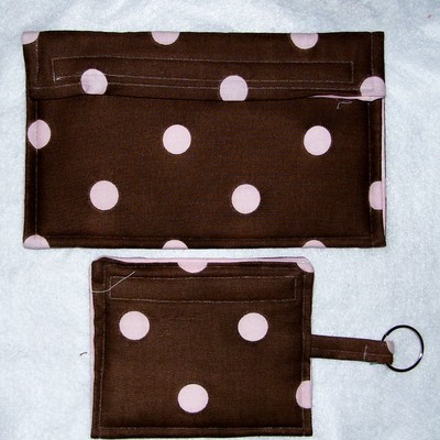 Chocolate brown and pink wallet and key chain coin purse set