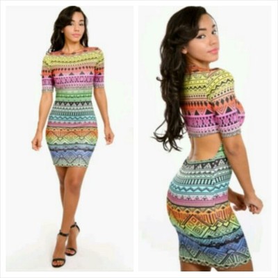 Tribal fluorescent dress w/ open back