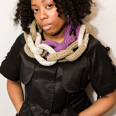 Chain link scarf - taupe, light purple and oatmeal