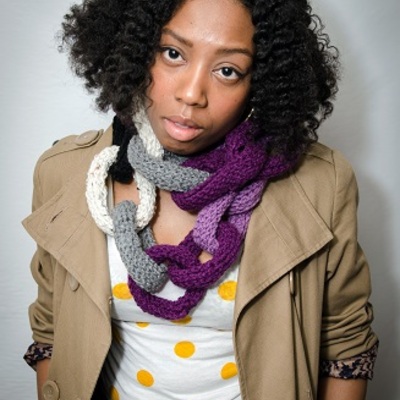 Chain link scarf - light and dark purple, grey, oatmeal and black
