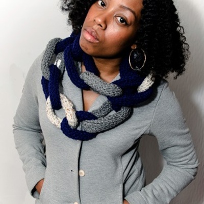 Chain link scarf - navy blue, oatmeal and grey - Thumbnail 4