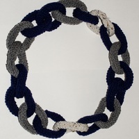 Chain Link Scarf - Navy Blue, Oatmeal and Grey - Thumbnail 1