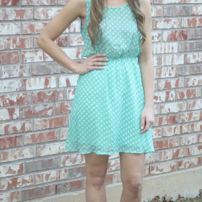 Mint polka dot bow back dress