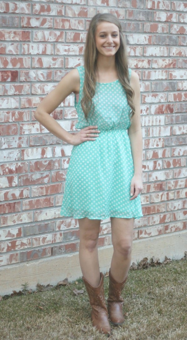 Mint Polka Dot Bow Back Dress