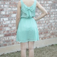 Mint Polka Dot Bow Back Dress - Thumbnail 1