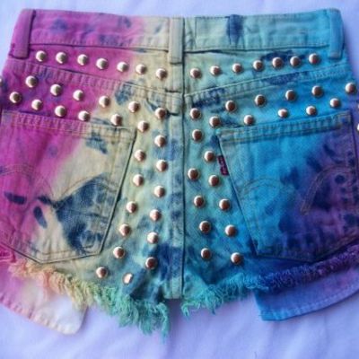 Vtg. cutoffs festival studded distressed rainbow high waist shorts sz 4 28in  