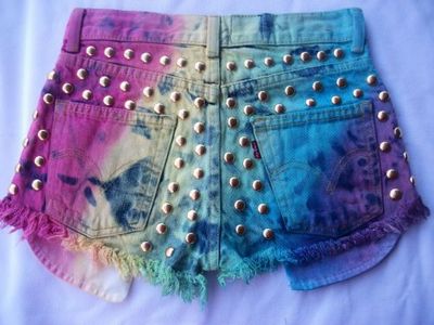 Vtg. cutoffs festival studded distressed rainbow high waist shorts sz 4 28in  