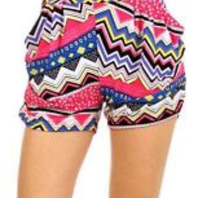 Colorful geometric tribal art print pin up retro high waisted shorts