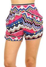 Colorful geometric tribal art print pin up retro high waisted shorts