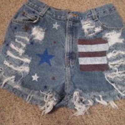 Denim cut off shorts frayed ripped stars & stripes size 12 waist 30