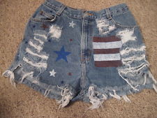 Denim cut off shorts frayed ripped stars & stripes size 12 waist 30